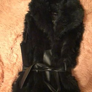 Faux fur vest with belted waist